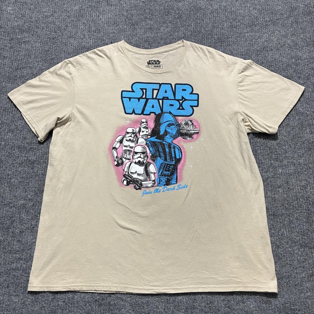 Star‎ Wars Shirt Mens 2XL Beige Mad Engine Darth Vader Stormtrooper Tee Graphic